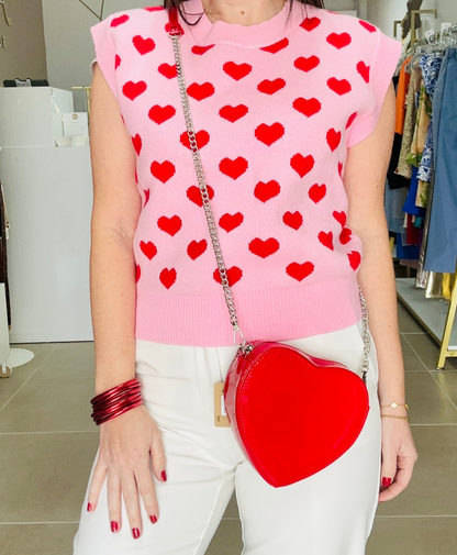 Pink /Red Heart Sweater Top