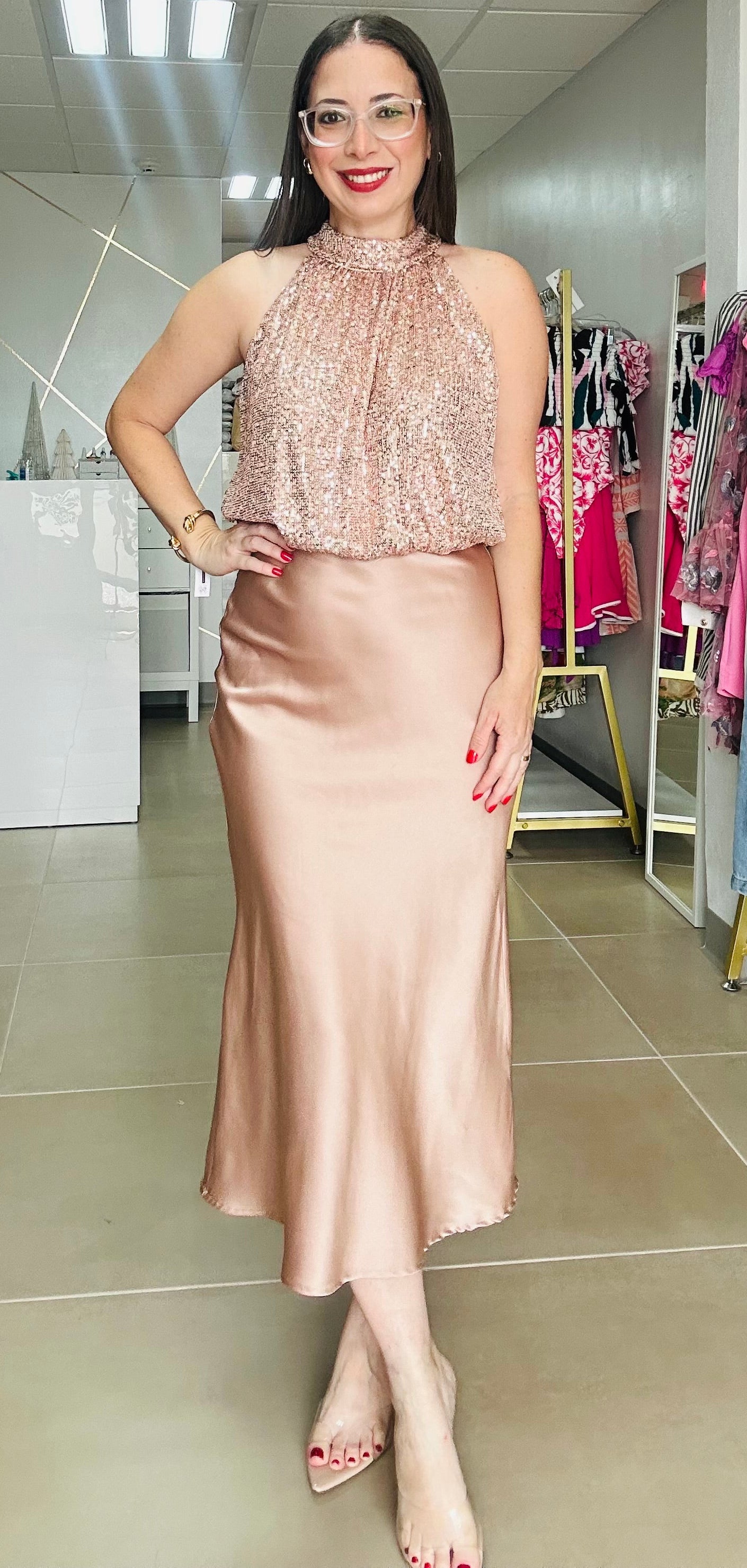 Light Golden Satin Midi Dress