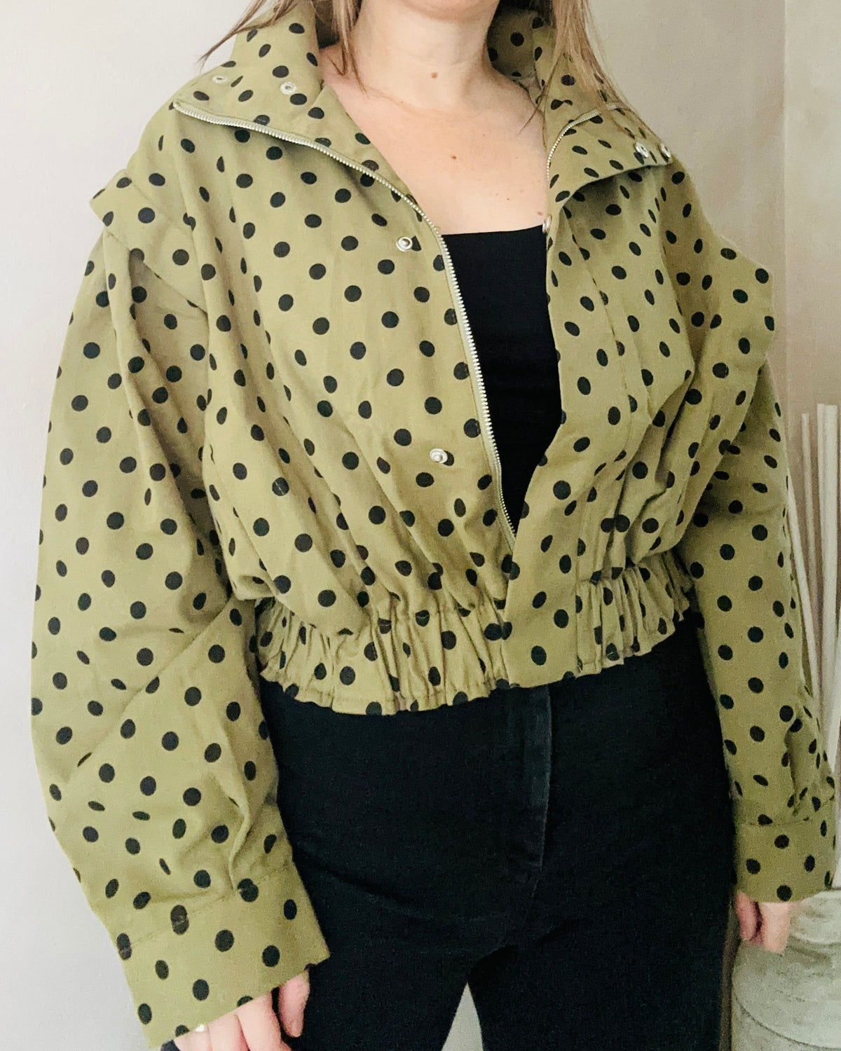 Polka Dots High Neck Olive Jacket