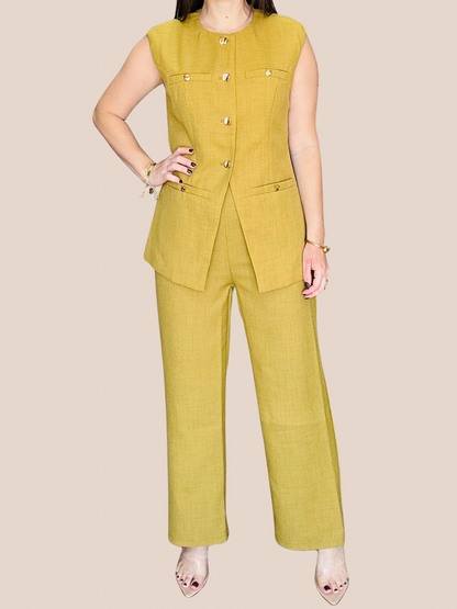 Mustard Sleeveless Waistcoat Vest +Pants