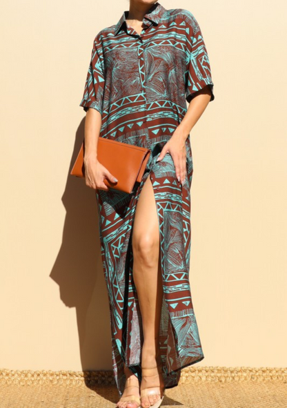 Turquoise/Brown  Maxi Dress-Shirt