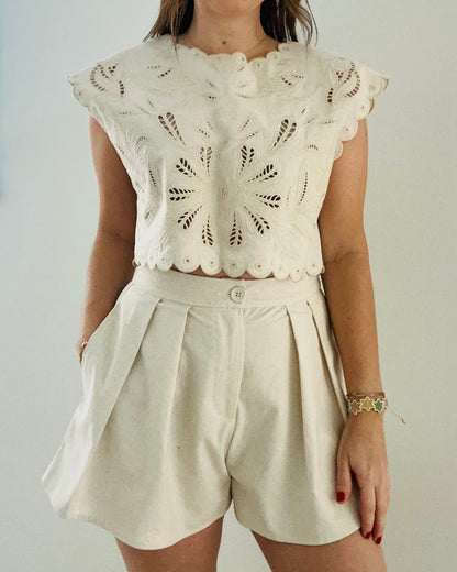 Natural Cutout Design/ Top +Short Set