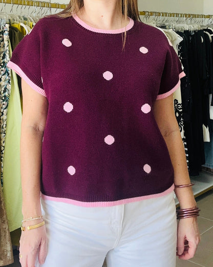 Plum Polka Knit Top