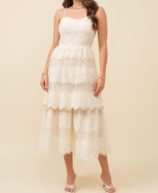 Ivory Crochet Midi Dress