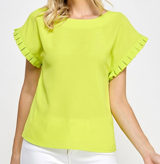 Sour lime pleated Sleeve top