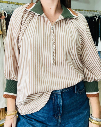 TAUPE ZIP OVERSIZED TOP