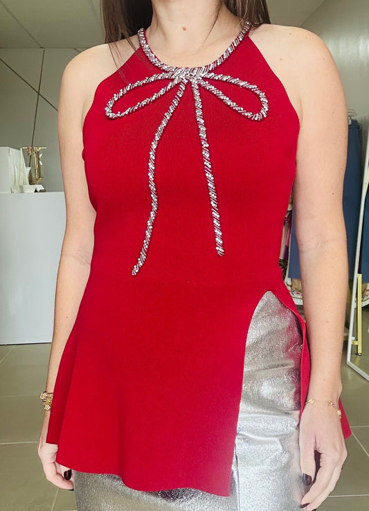 Red Fancy Bow Top