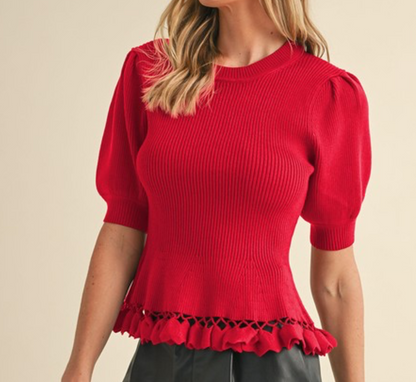 Red Cozy Sweater Top