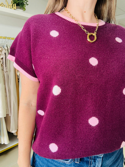Plum Polka Knit Top