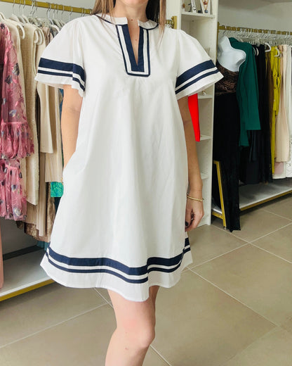 White /Navy A line Dress