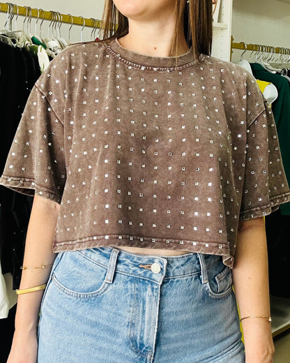 WASH BROWN SILVER STUD CEOP TOP