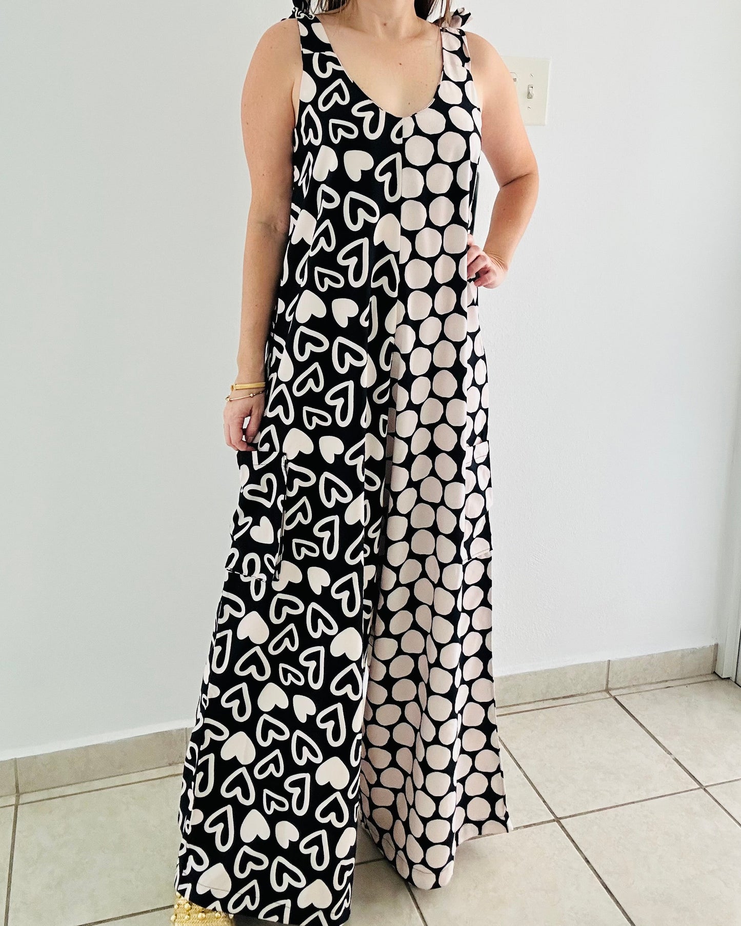 Black and White Print Jumpsuit By Liliana Esquivia