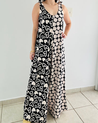 Black and White Print Jumpsuit By Liliana Esquivia