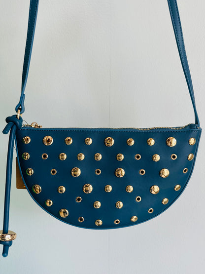 Half Moon Teal blue Studs Bag Crossbody