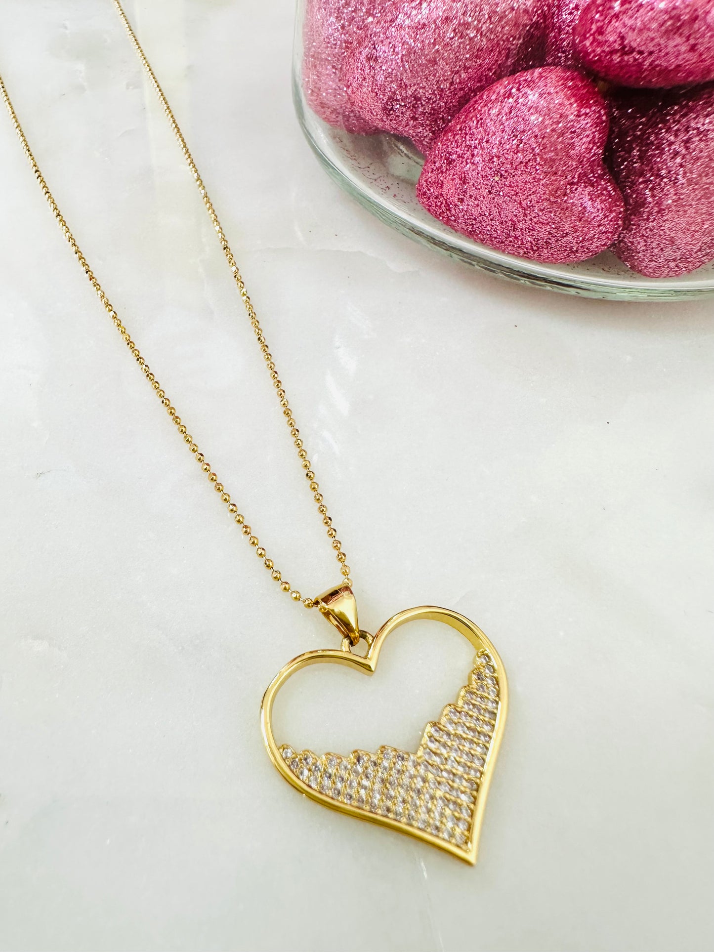 Micro- Pave open  Heart charm Necklace