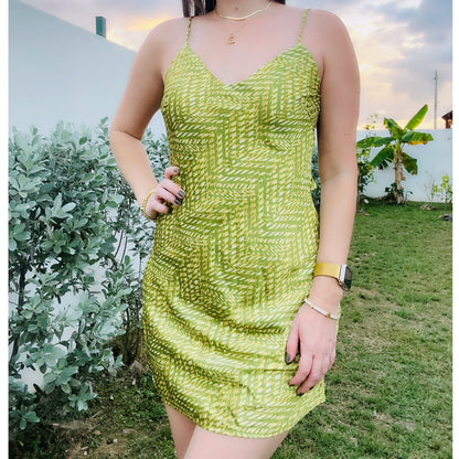 Green satin Print Dress