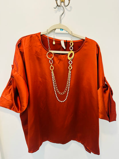 Rust Satin Oversized Blouse