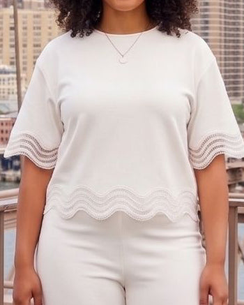 White Crochet Border  Top By. Gracia