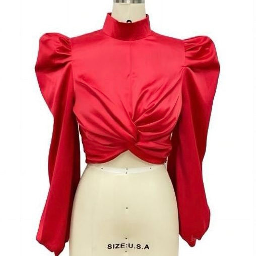Red Satin Puff Sleeve Top