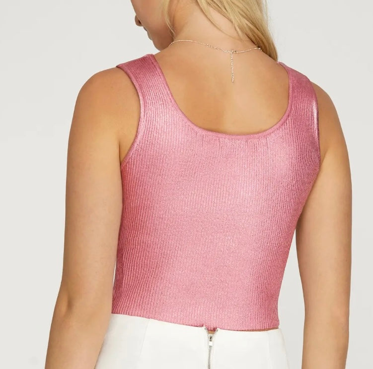 METALLIC PINK RIBBED TANK TOP