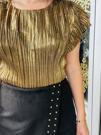 Gold Metallic Pleated Top