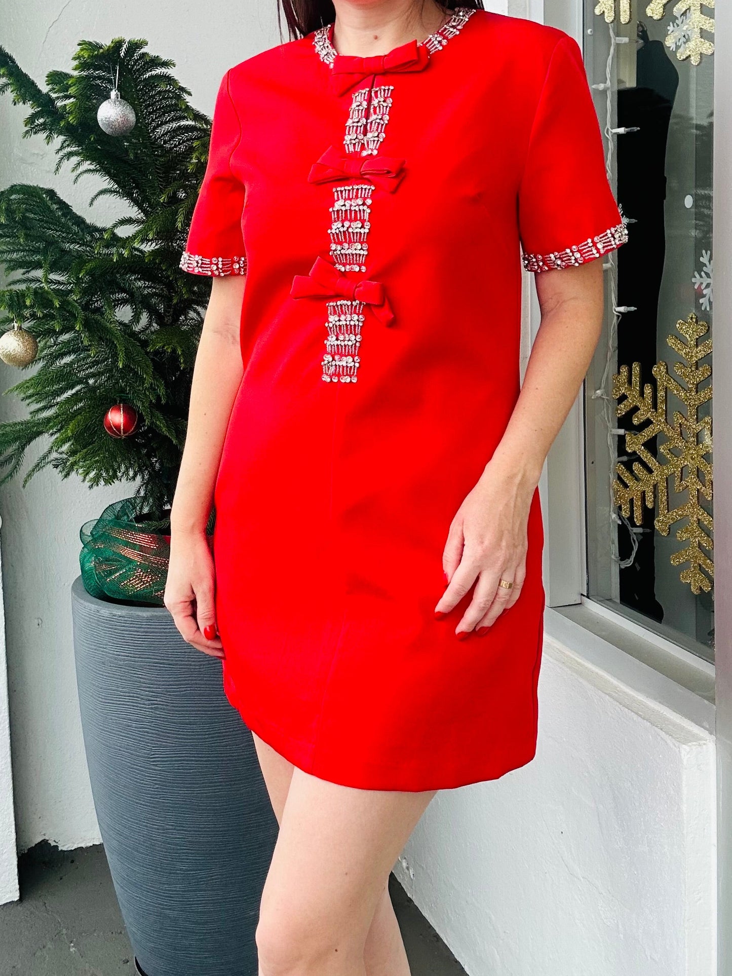 Red Rhinestone Bow Dress EKLA BOUTIQUE Red Rhinestone Bow Dress EKLA BOUTIQUE