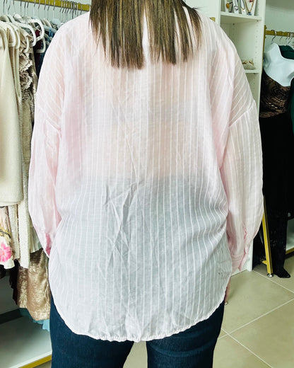 Light Pink/ white Stripes Button Down Top