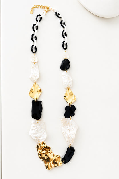 Black / White Free Form Long Necklace