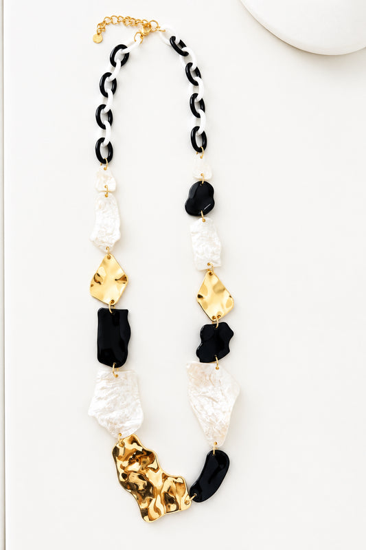 Black / White Free Form Long Necklace