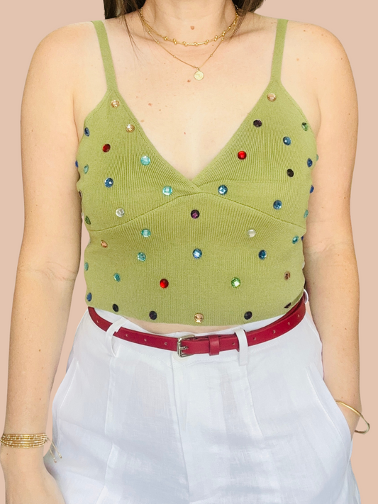 Olive/ Colorful Gems Crop Top