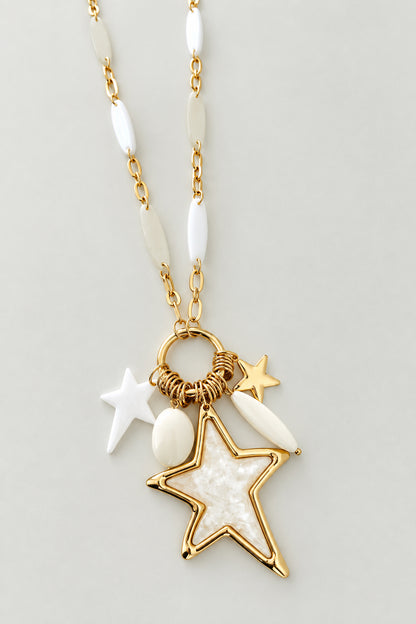White/ Gold Stars Charm Long Necklace