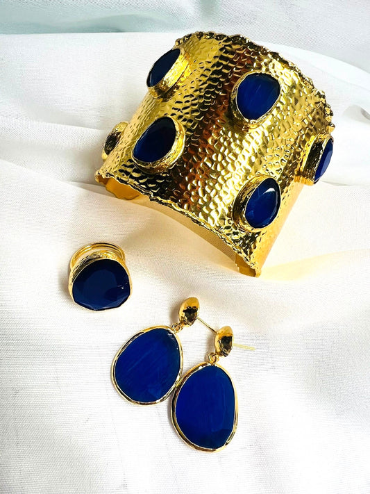 Blue Gold Plated Cuff + Earring