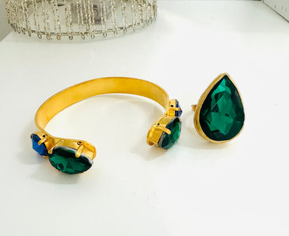 Green Gold Plated Cuff + Earring
