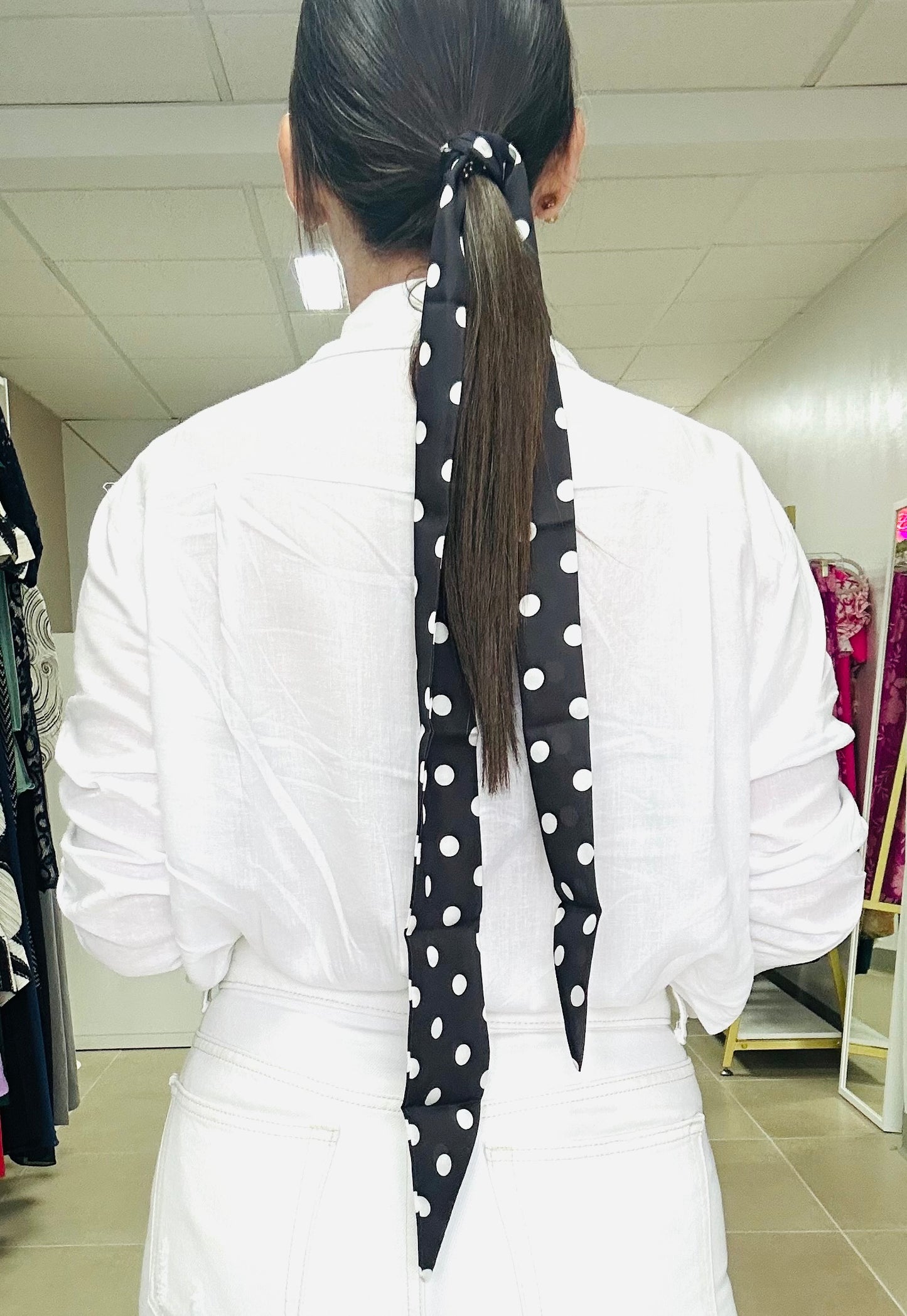 Black White Polka Dots Hair/ Neck Tie