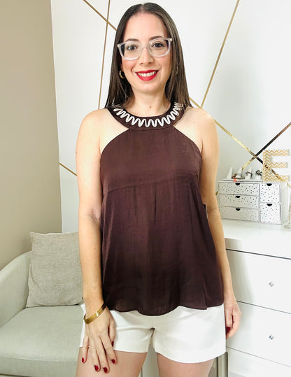 ABSTRACT APPLIQUÉ BROWN TOP