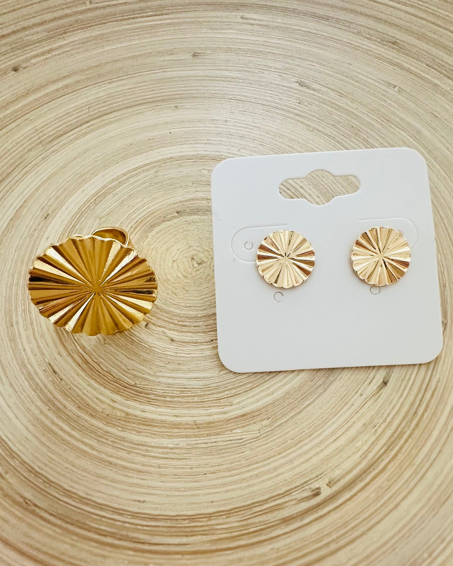 Golden Stud Earrings & Ring Set