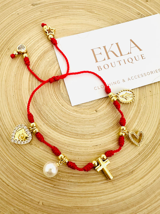 Multi charm  Red Cord Bracelet