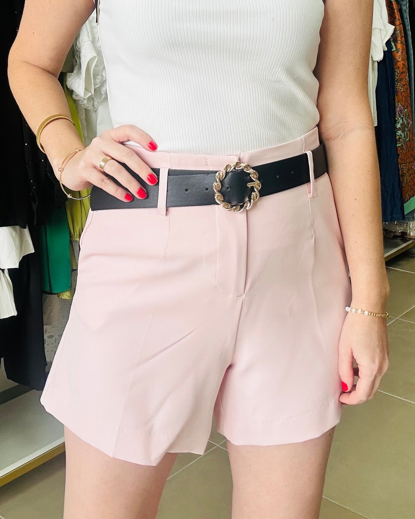 Light Pink Belted Shorts