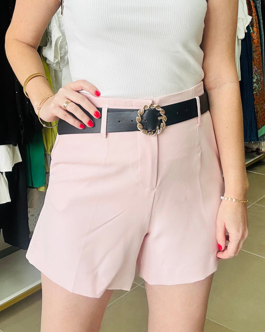 Light Pink Belted Shorts