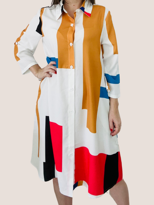 Color Block Midi Button-down Dress