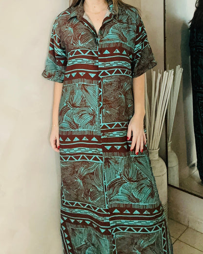 Turquoise/Brown  Maxi Dress-Shirt