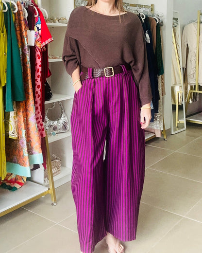 STRIPES BROWN/FUSHIA BARREL PANTS