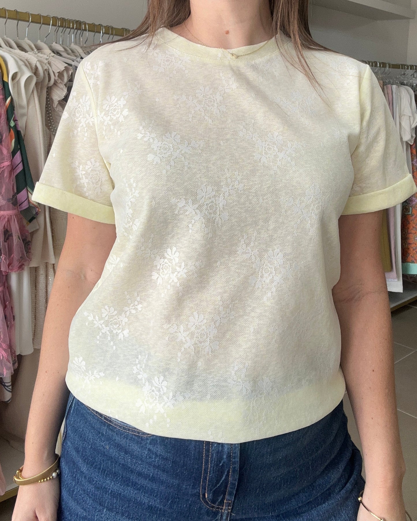 Yellow Lace Print Shirt