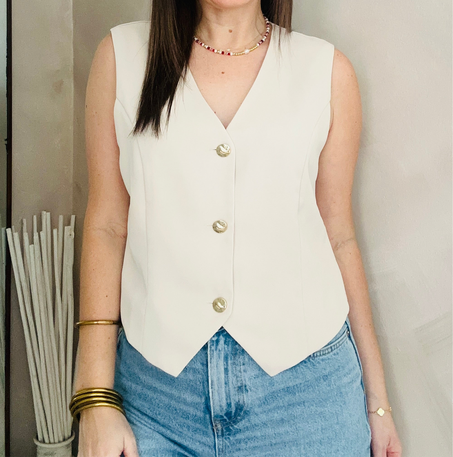 Cream Gold button VEST
