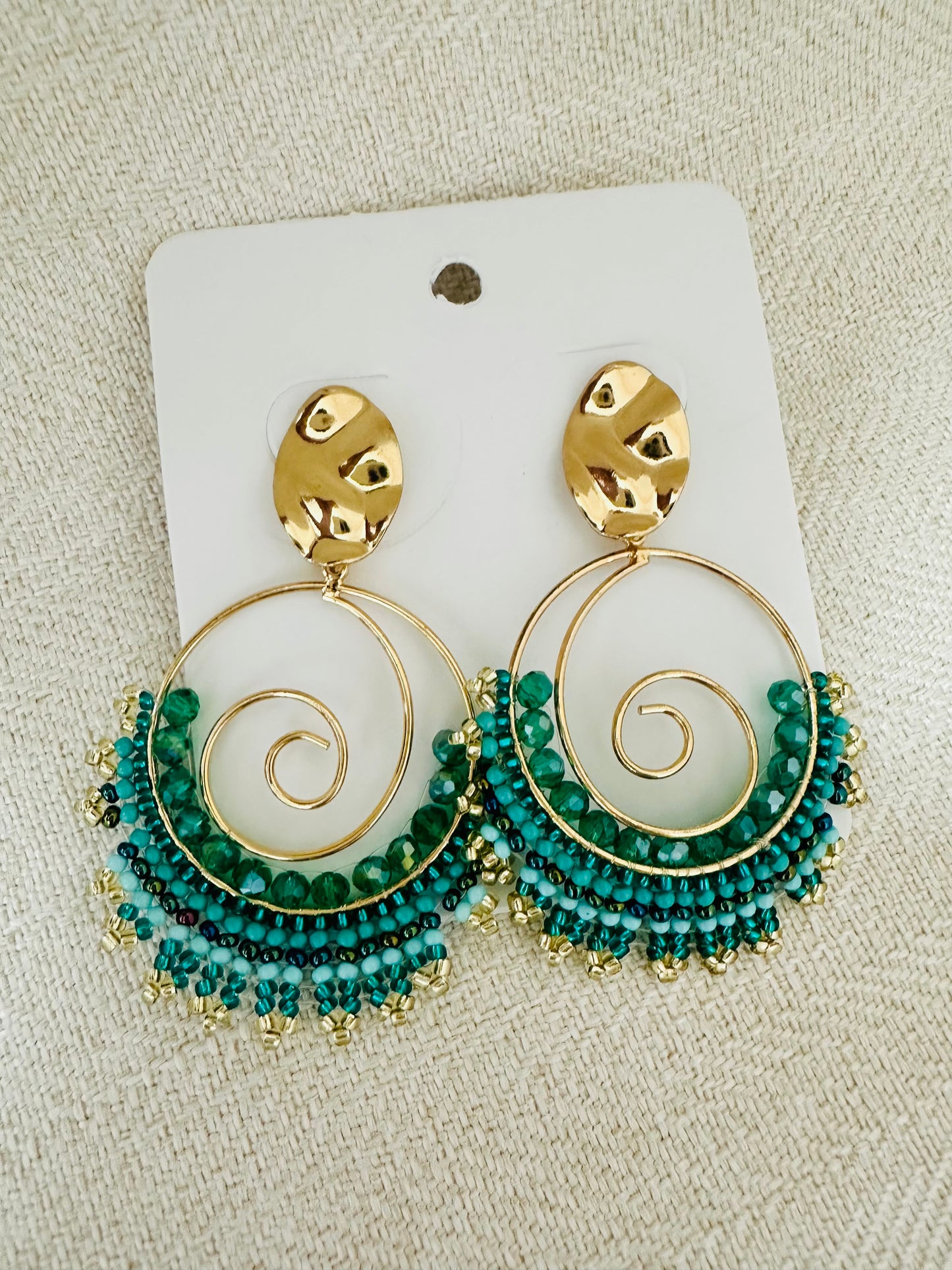 Green  Multi Swirl-  Beaded  Earrings