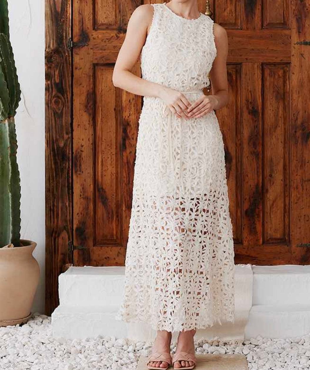 Ivory Crochet Maxi Dress