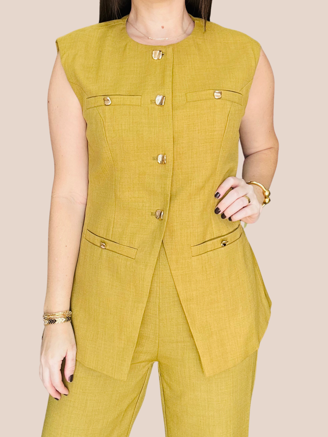 Mustard Sleeveless Waistcoat Vest +Pants