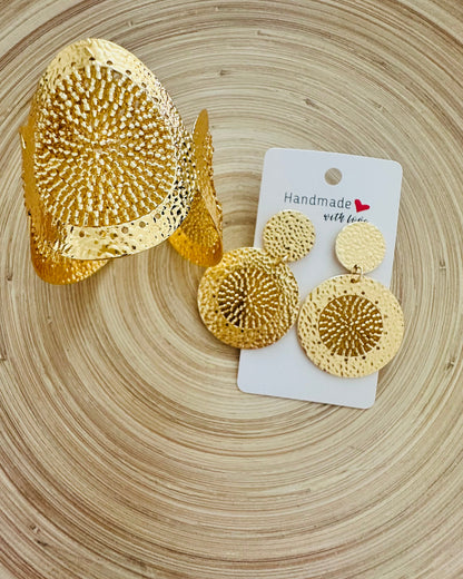 Gold Circle Beaded Cuff +Earrings Set
