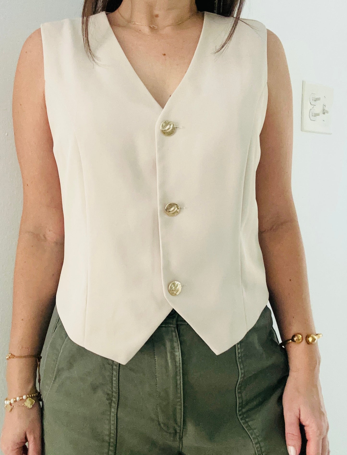 Cream Gold button VEST