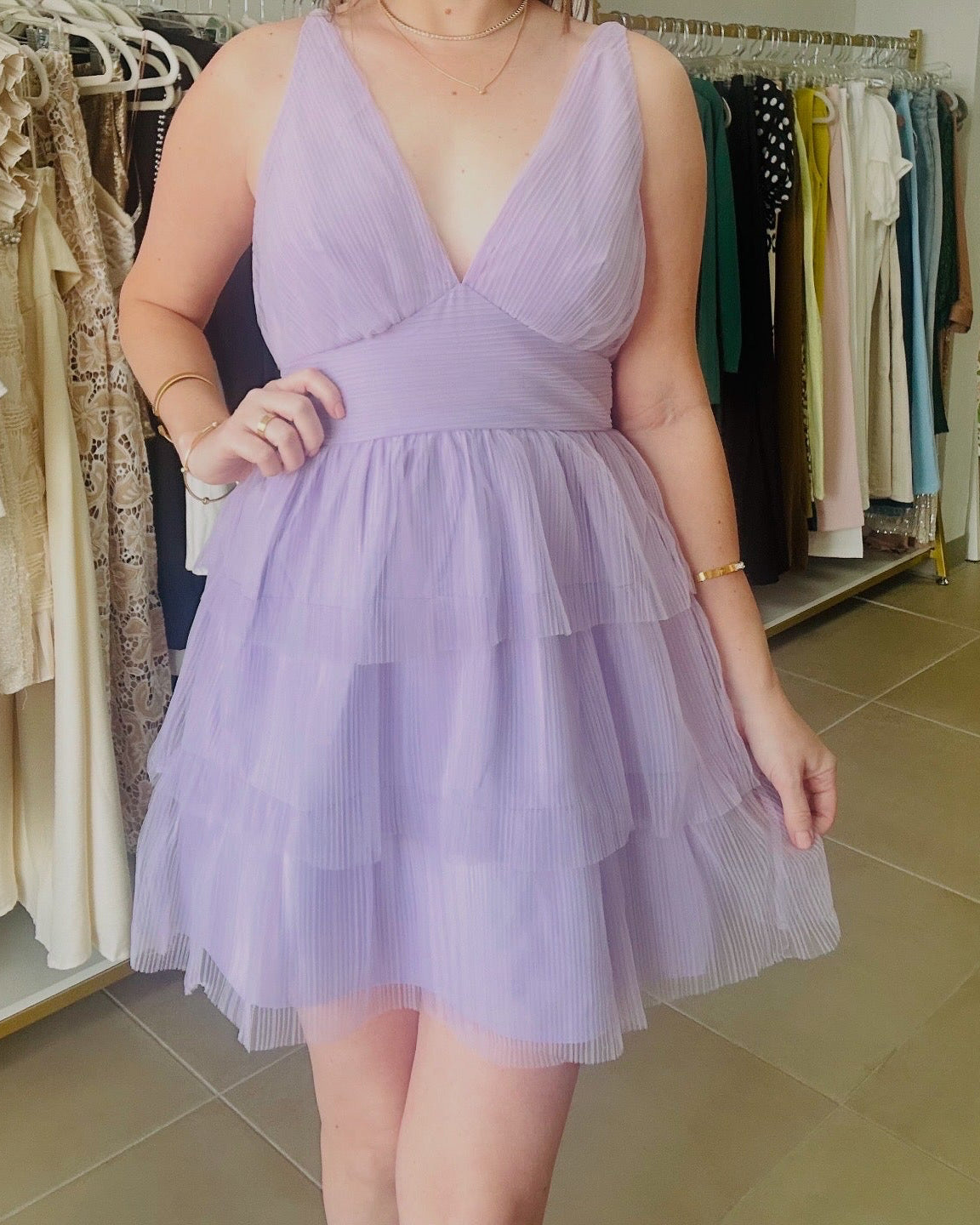 Lila Chiffon Tiered Ruffle  Dress